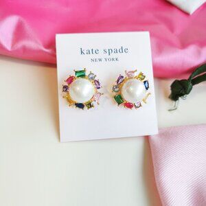 Kate Spade Gold Candy Shop Halo Stud Earrings Pearl Multi Crystal